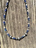 14” blue lapping & sterling pearls