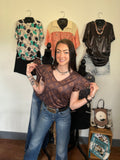 Western hills top, western top with ruffle sleeves. Classy western, brown top, cowgirl outfit