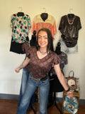 Western hills top, western top with ruffle sleeves. Classy western, brown top, cowgirl outfit