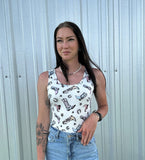 Bodysuit with boot print, bodysuit with western print, cowgirl body suit