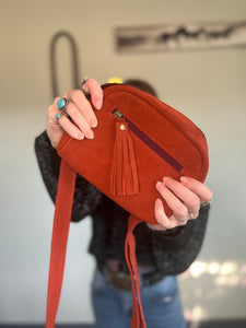 red suede bag