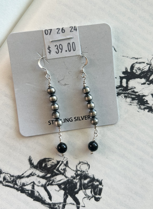 Navajo Pearl & Black onyx earrings