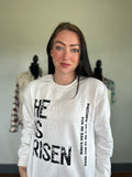 white crew neck he is risen crew neck 