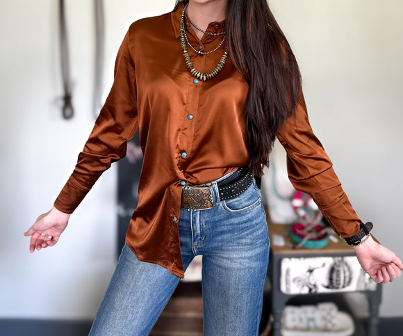 Satin Saddle Button Down