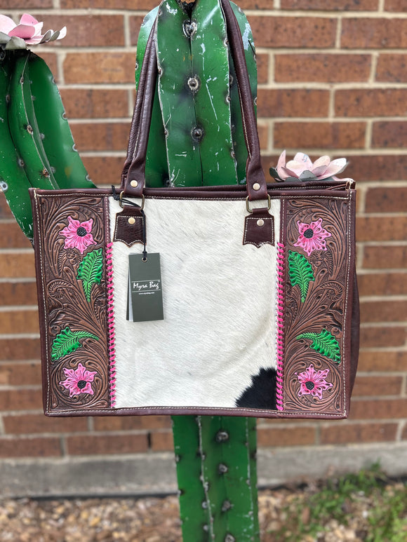 Pink Flower Hand Tooled Bag