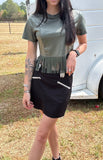 western style outfit with a cowgirl skort black with tan details 