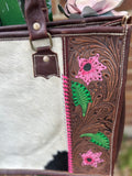 Pink Flower Hand Tooled Bag